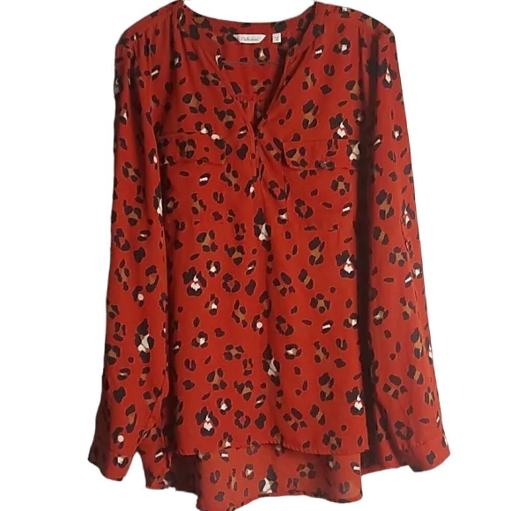 Reitmans Burnt Orange Leopard Print Blouse Size 16